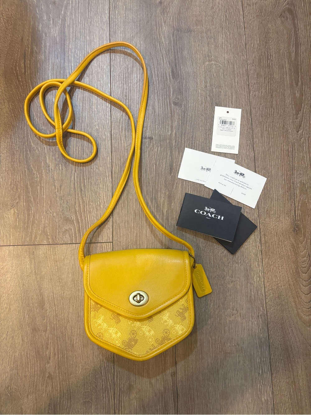 Coach Turnlock Flap Pouch 15 Horse & Carriage Crossbody Ochre Yellow 2891